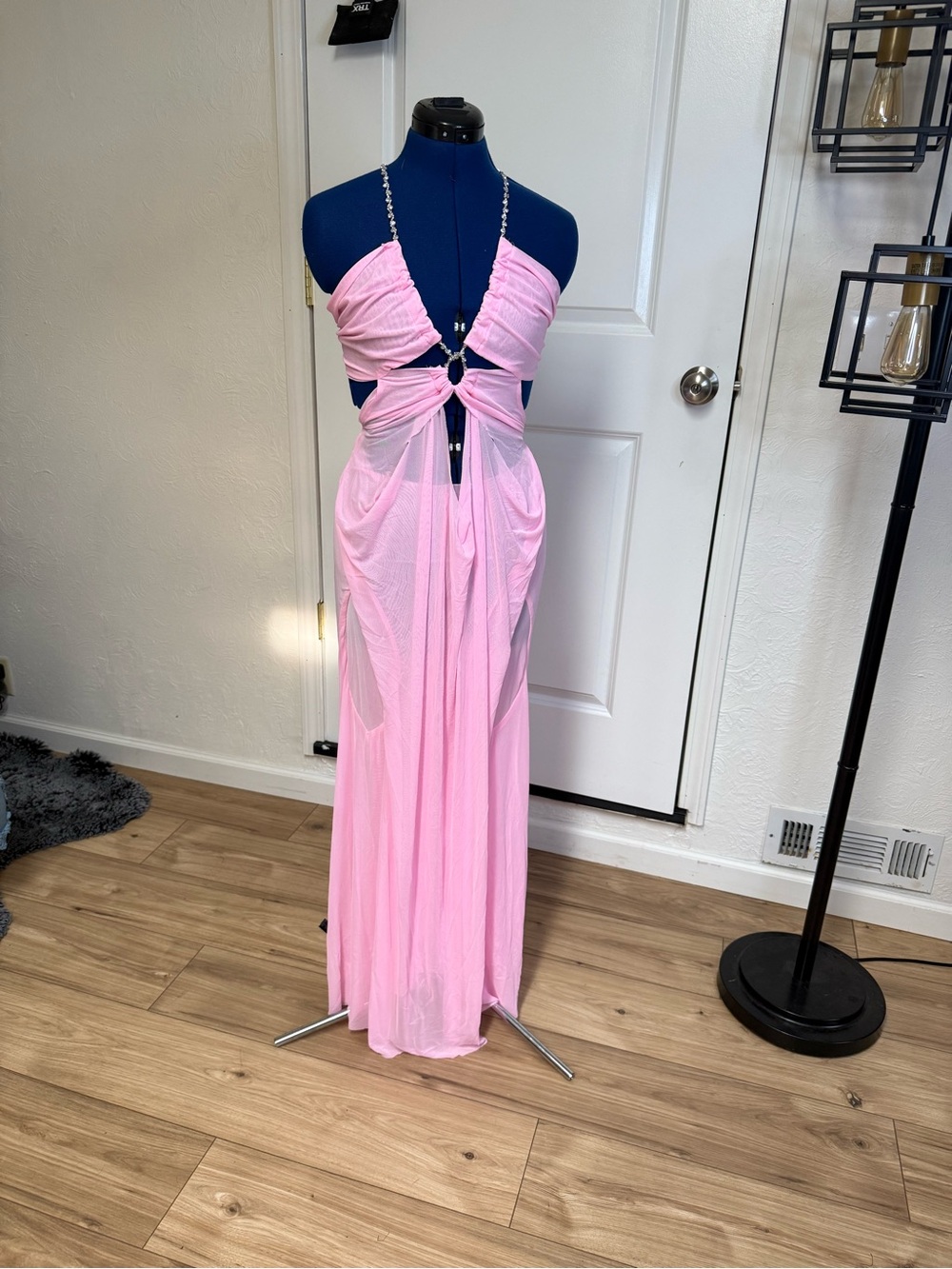 Pink Cutout Maxi Dress with Chain Halter